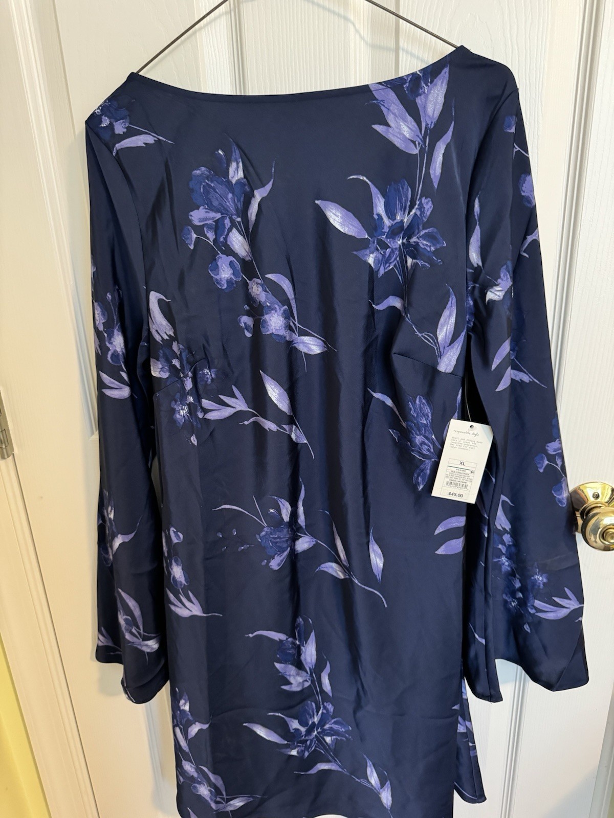 Women XL Blue/Purple Floral V-Neck Long Slv Shift Dress