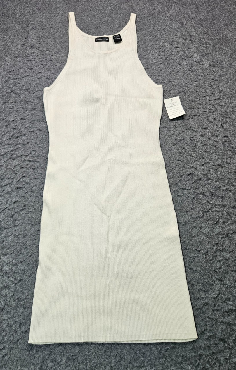 Moda international ivory knit sleeveless bodycon dress women size Large NWT