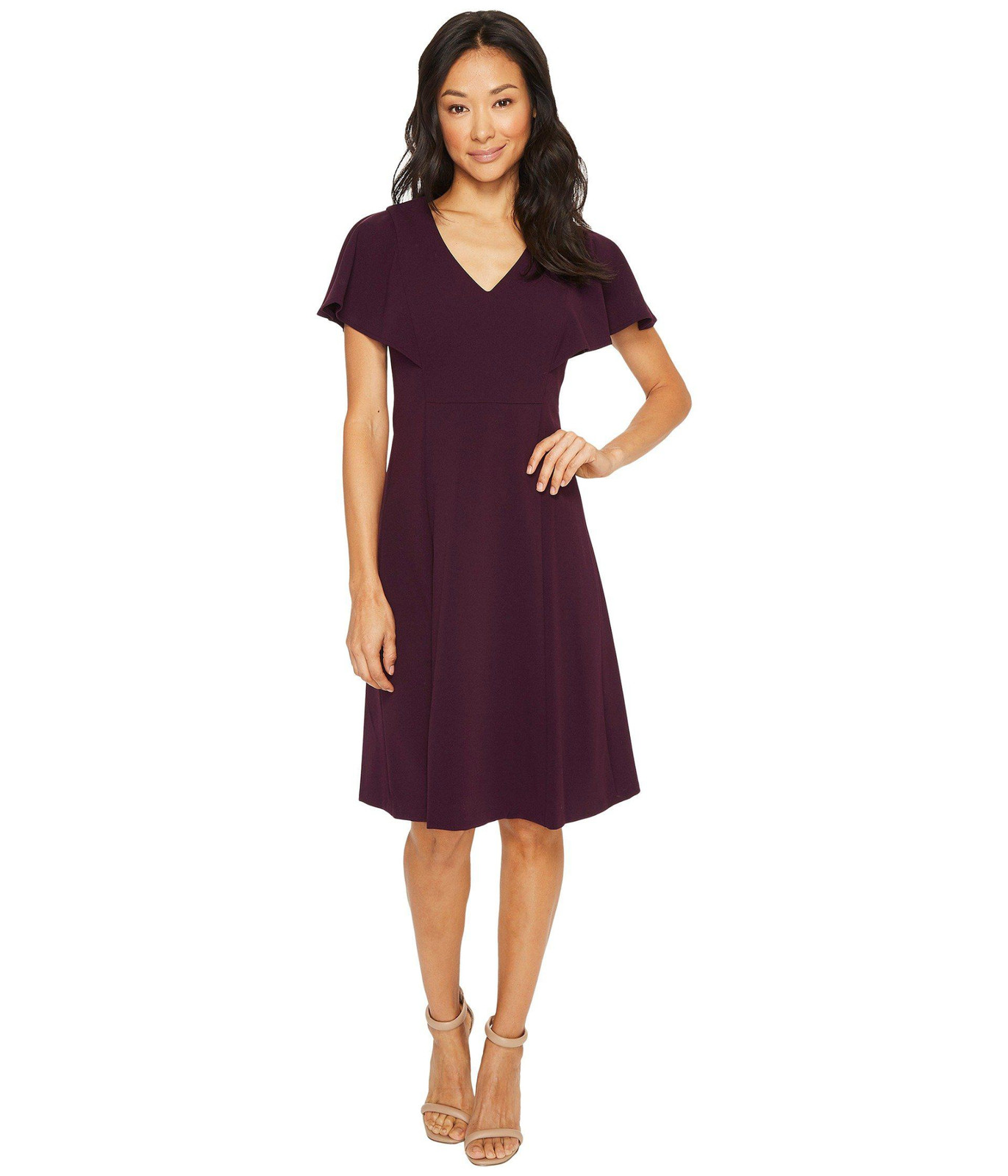 CALVIN KLEIN Petite Scuba Crepe Flutter-Sleeve A-Line Mini Dress, 2P Purple