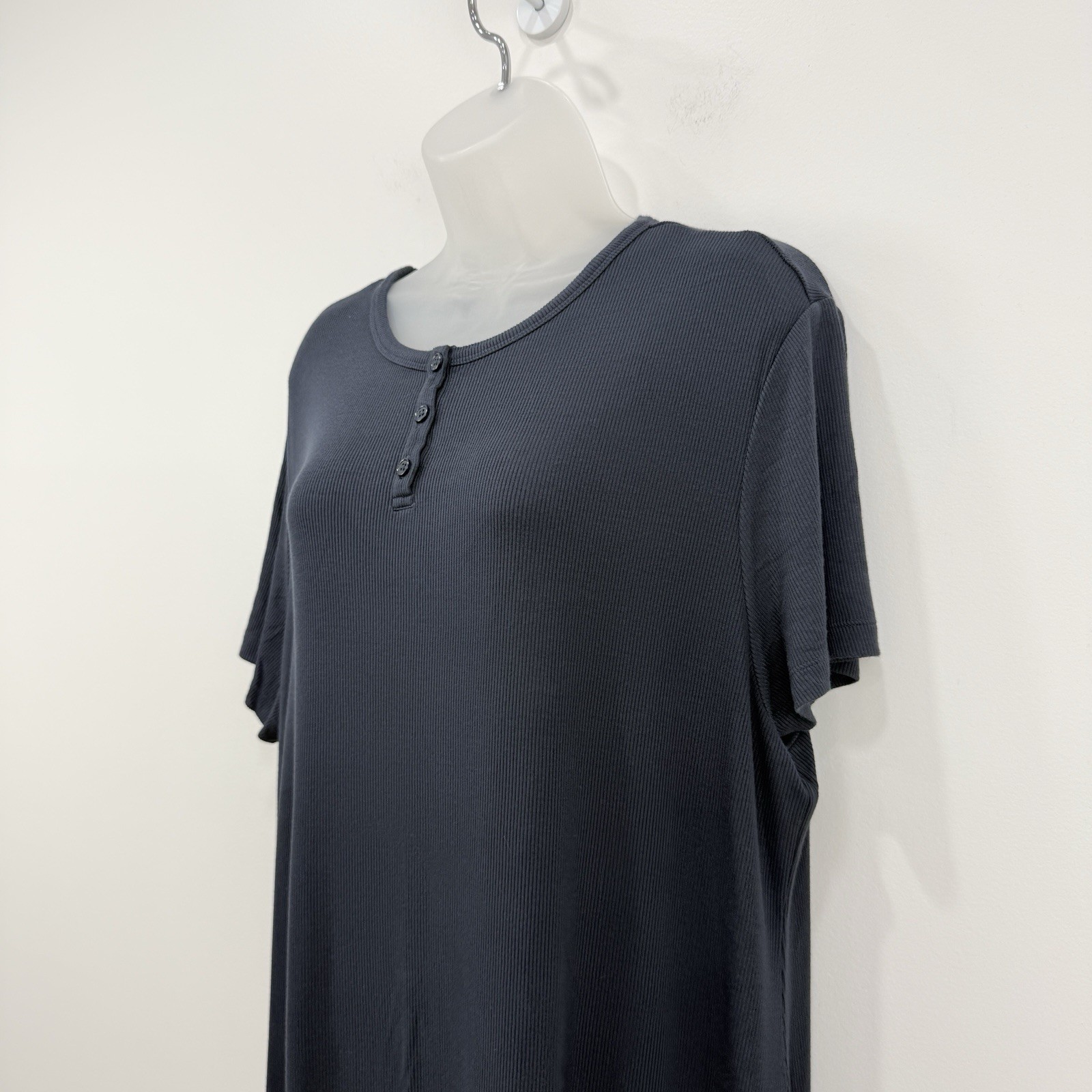 Barefoot Dreams Malibu Collection Rib Henley Dress 2X Navy Comfort Lounge Bamboo