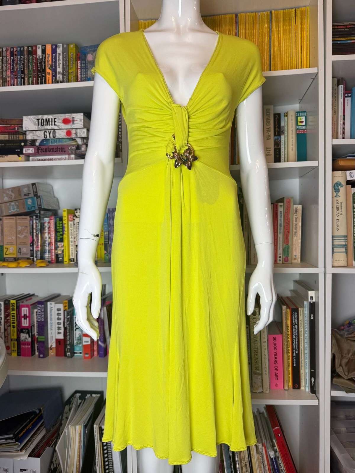 NWT Vintage Class Roberto Cavalli Lime Green Orchid Midi Dress