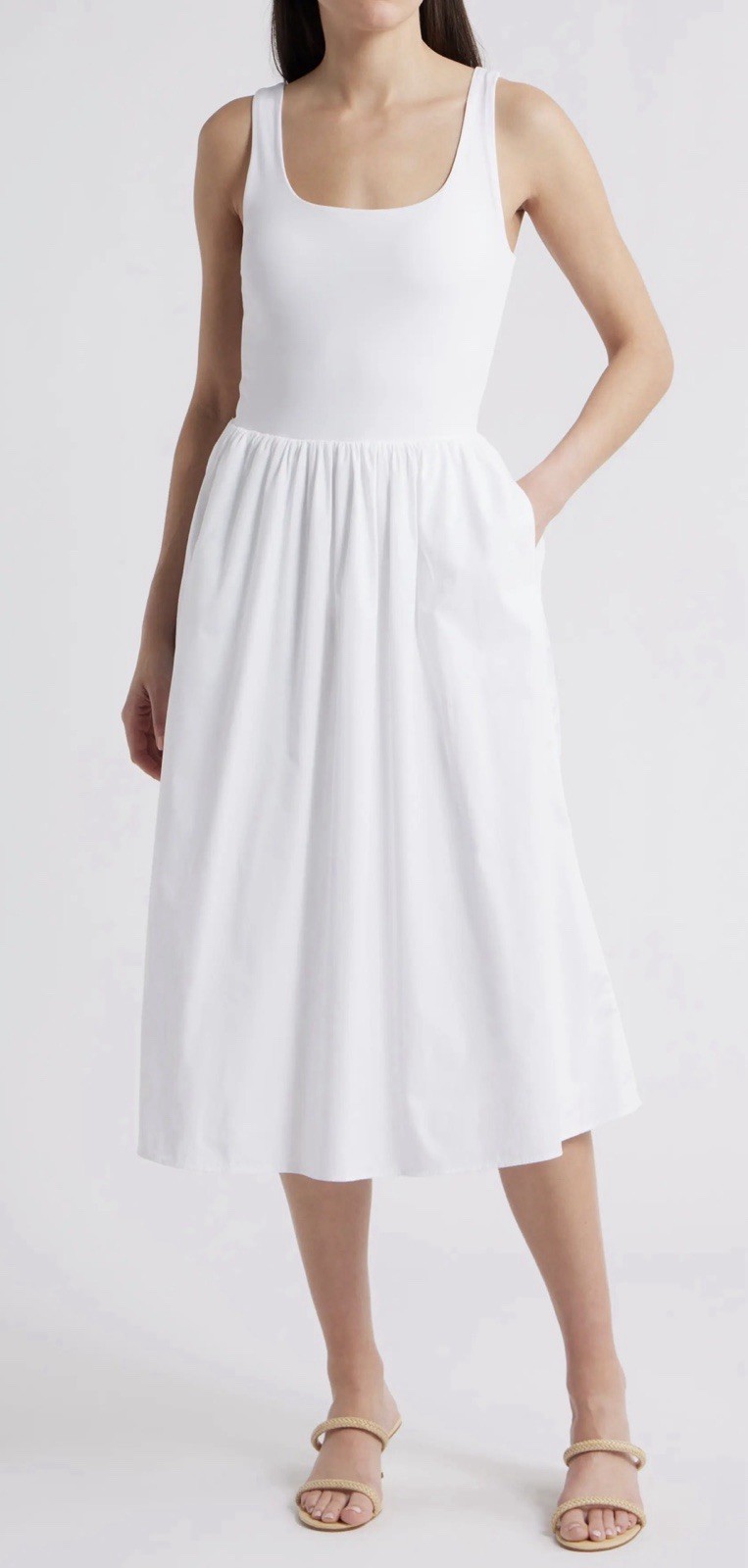 New SPANX smooth Jersey Mixed Media Midi Dress in White Size XL $188