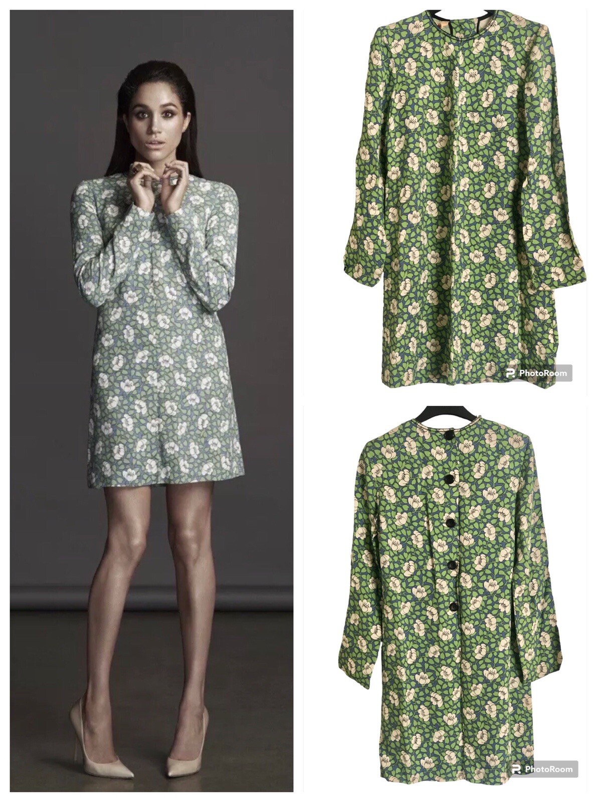 UK 6 US 2 Marni Floral Print Mini Shift Dress Green Crepe Designer $1900 ASO
