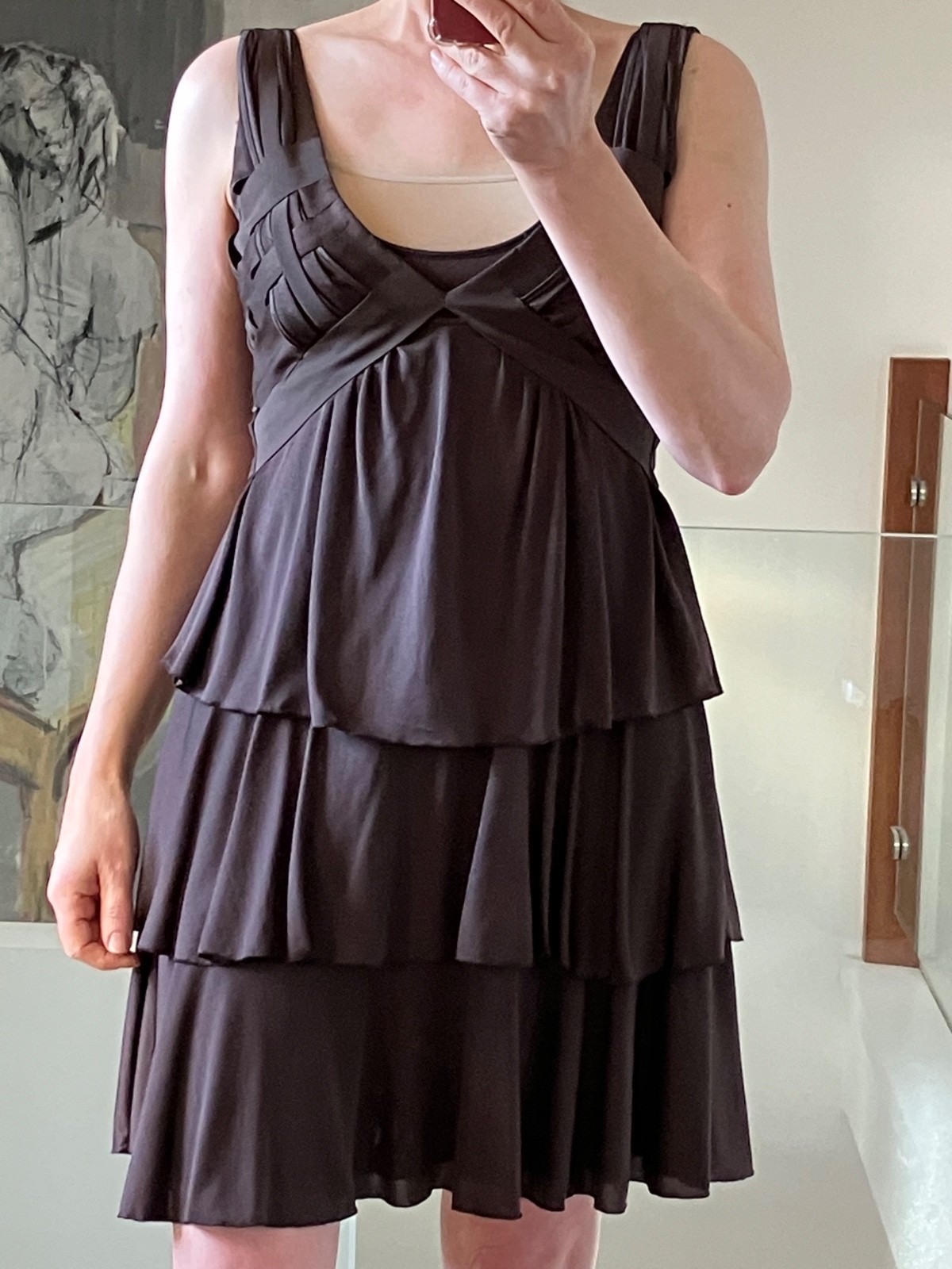 SportMax MaxMara 100% Silk Ruffle Short Dress Chocolate Brown Size S
