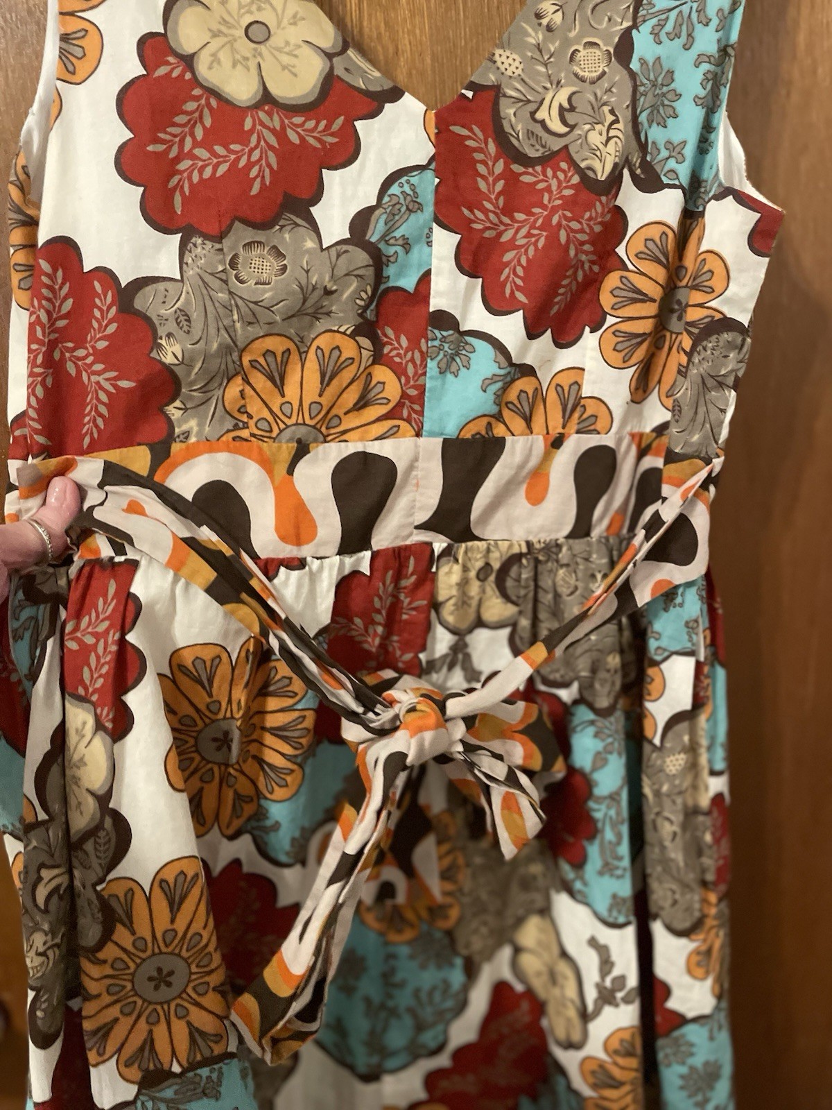 American Rag Dress Size M Lined Cotton Tie Back Empire Waist Comfy Flattering