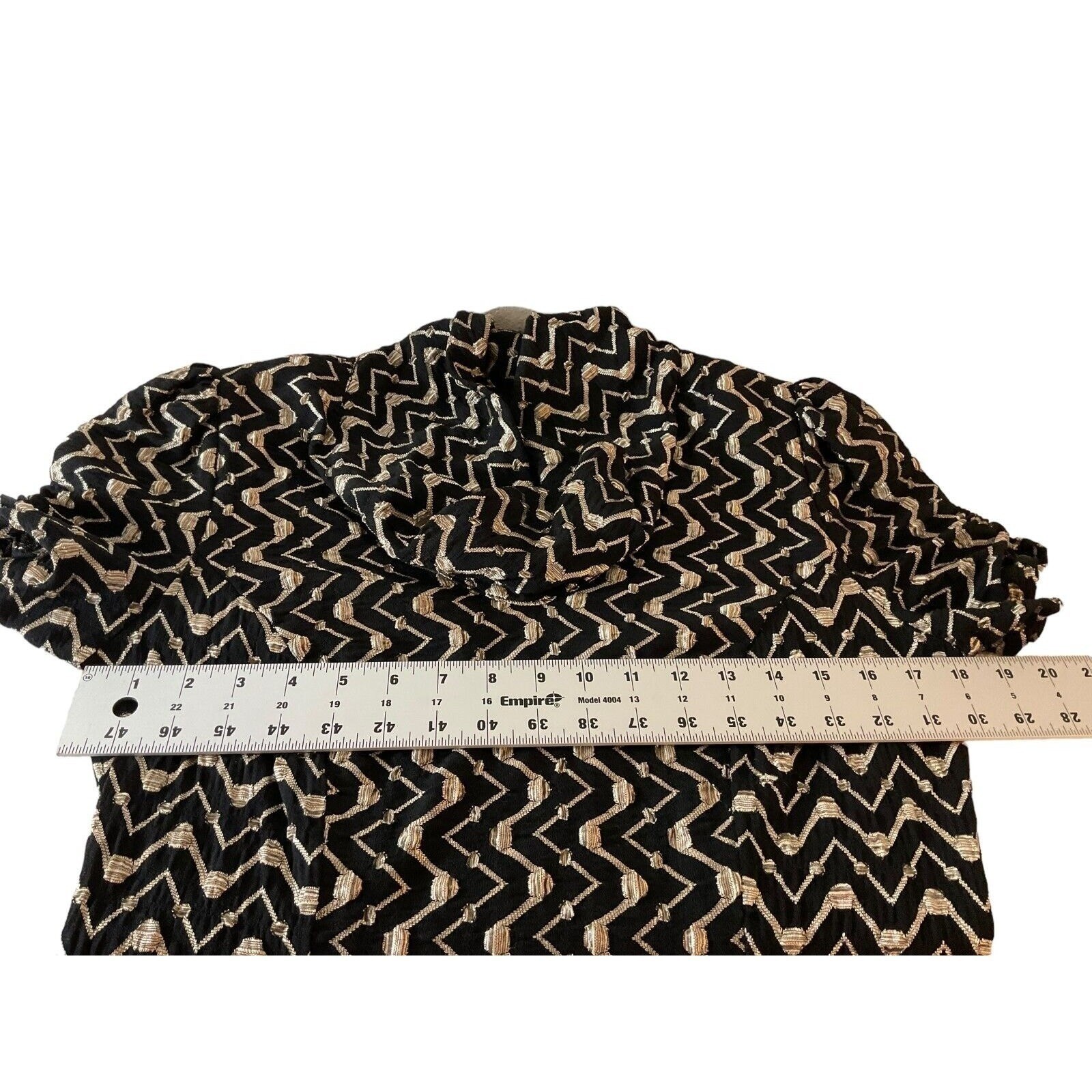 Evan-Picone Women Black Gold Chevron Sheath Dress Cowl Neck Puff Sleeve Sz 12