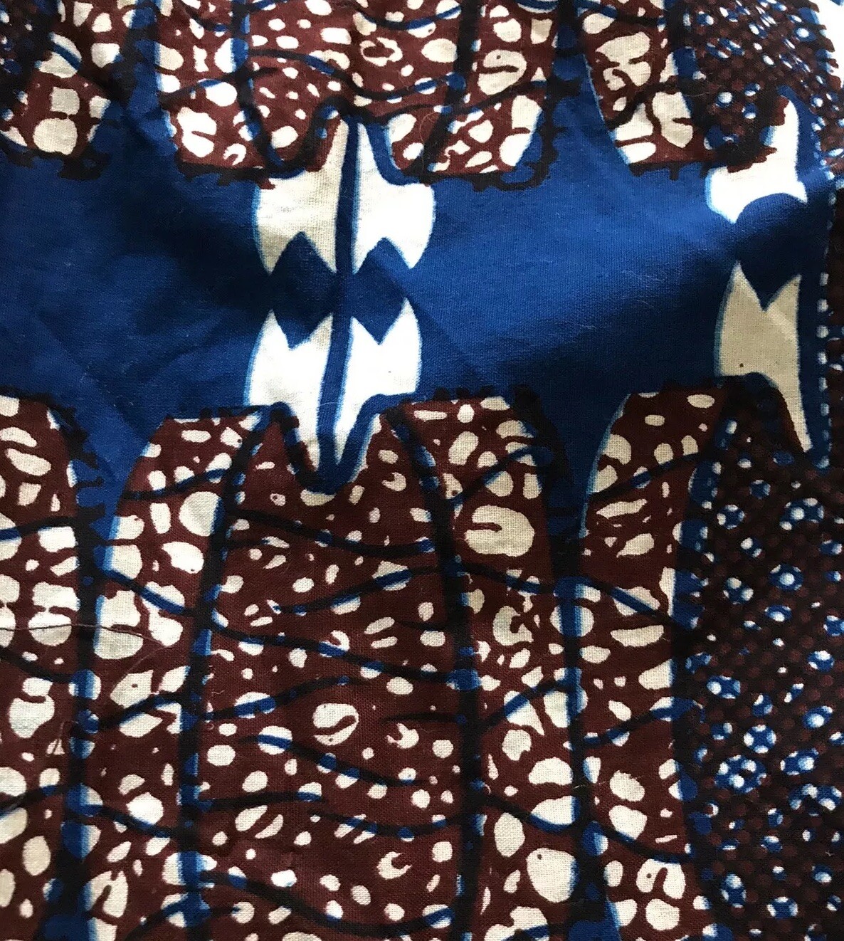 Handmade Dutch Wax Print Short Sleeve Dress Fit and Flare Small S XS Blue Brown