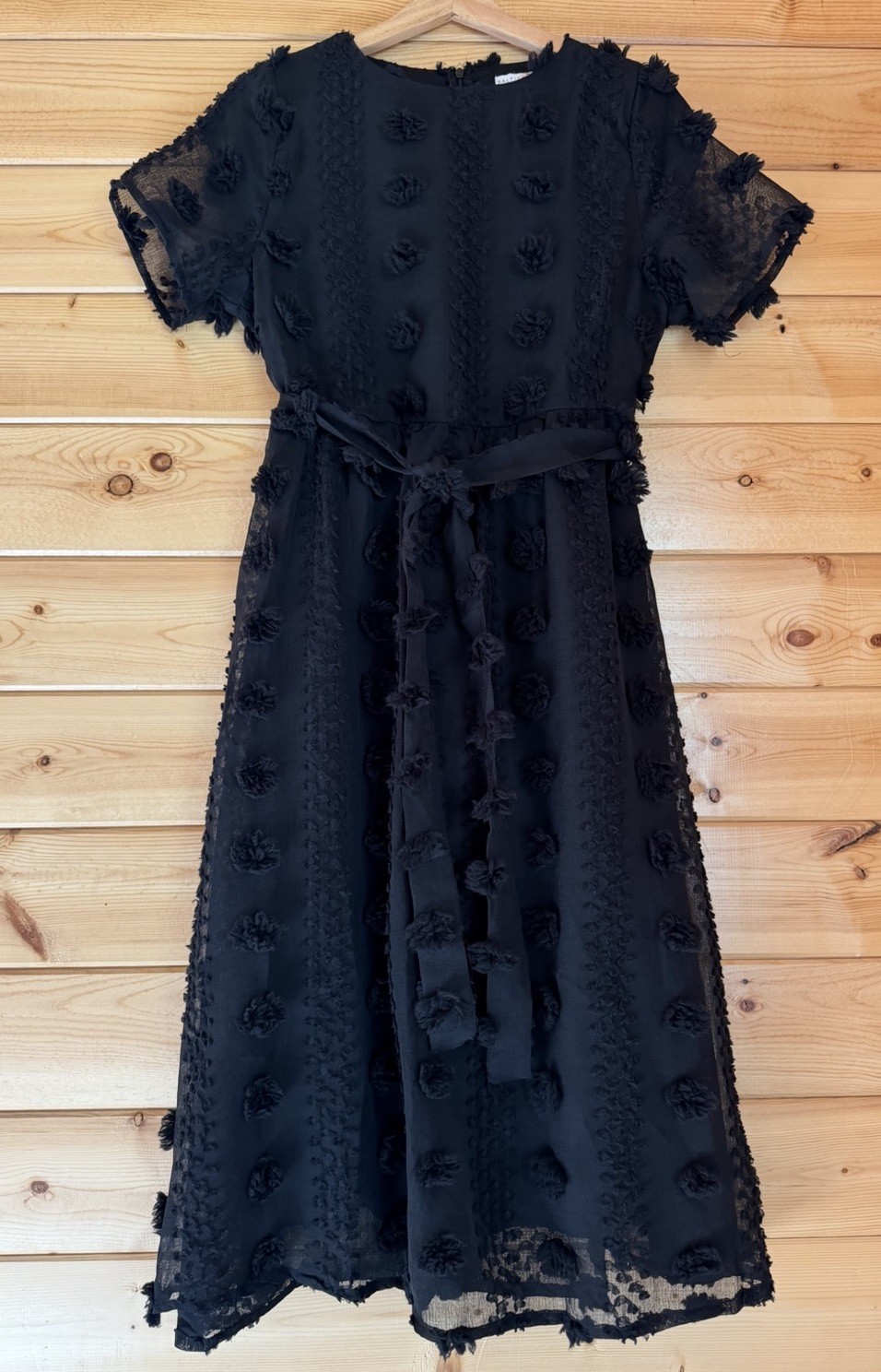 Baltic Born Darbi Floral Dot Midi Dress Black Size M Sheer Romantic Textured