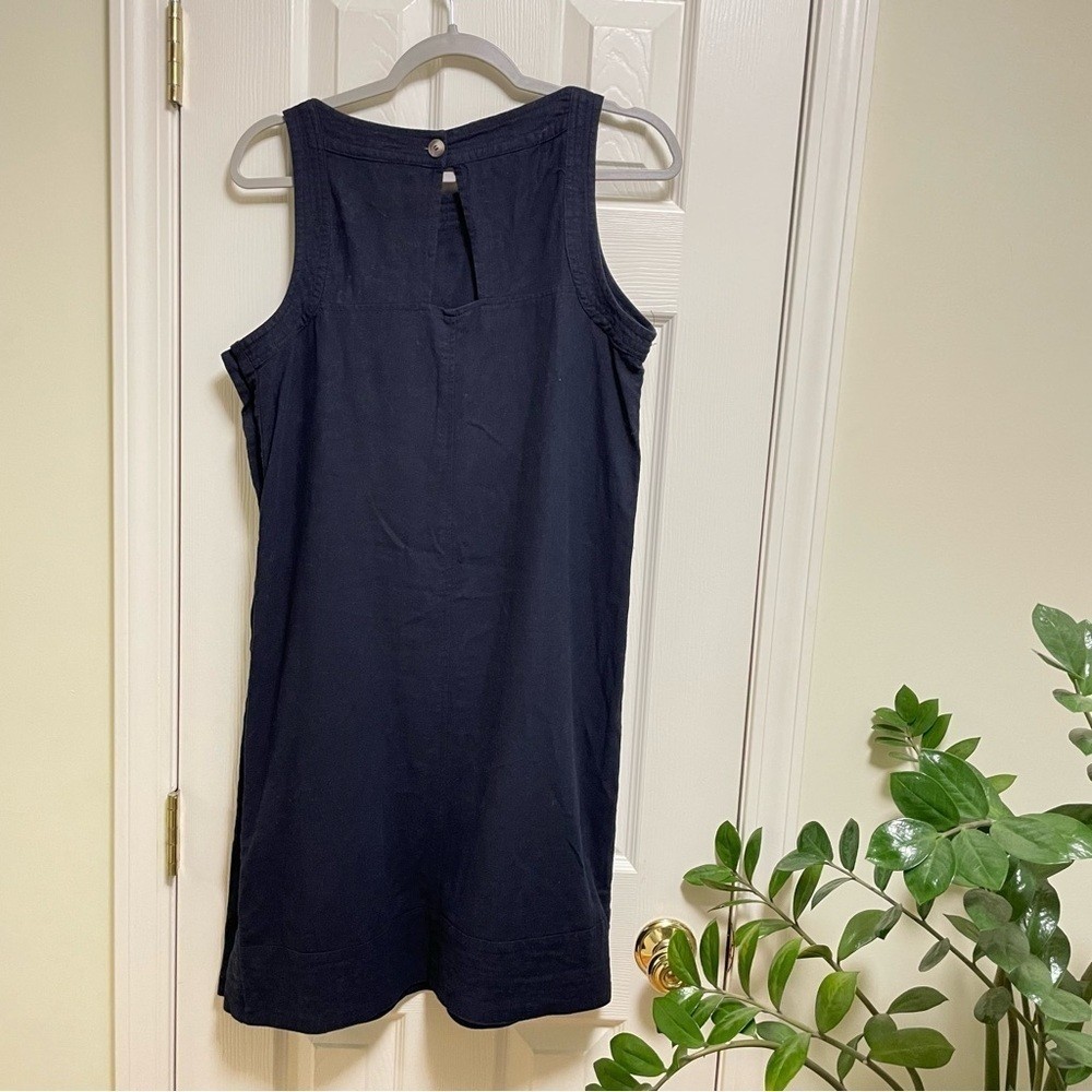 For Cynthia Navy Linen Blend Tank shift dress pockets M