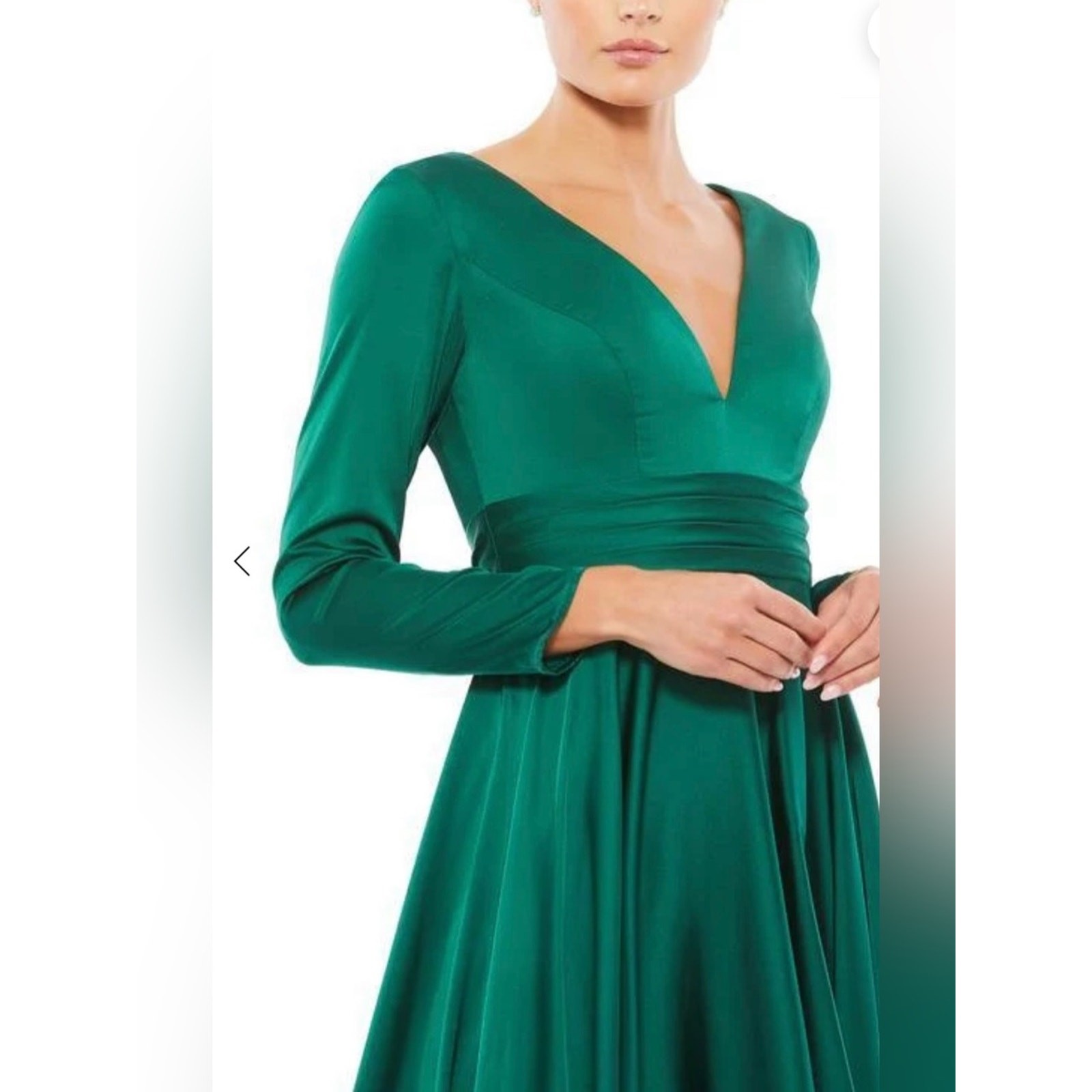 NWT Mac Duggal PLUNGE NECK SATIN A LINE DRESS Emerald Grn 67527emerald midi 16