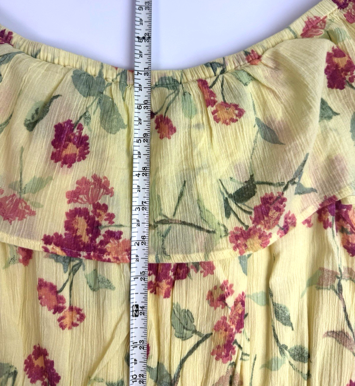 Ralph Lauren Ruffle Georgette Dress Yellow Floral Crinkle Womens Sz 4 $145 NWT