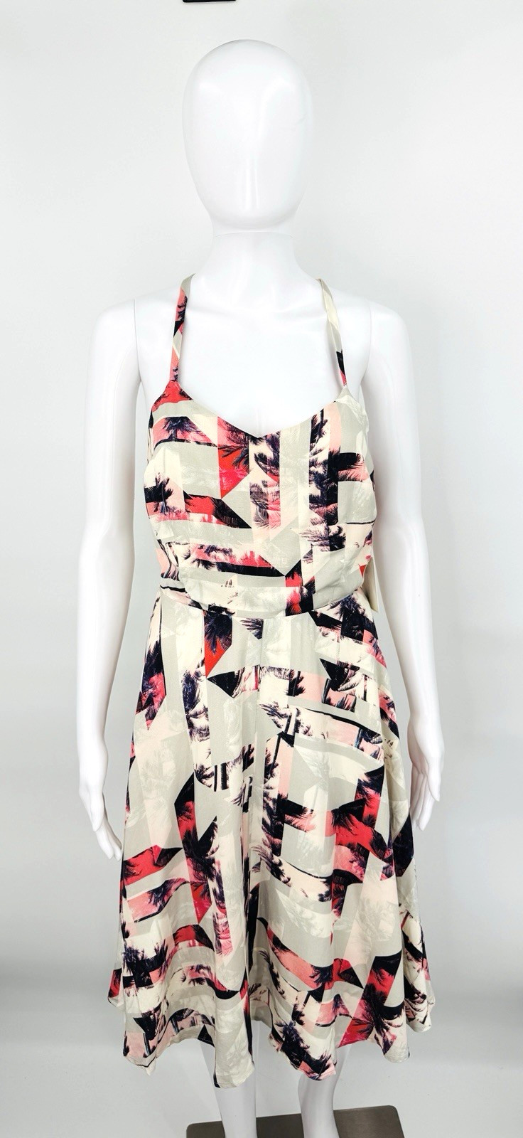 NWT 1. State A-Line Sundress Tropical Palm Spaghetti Strap Peekaboo Sides Sz XS