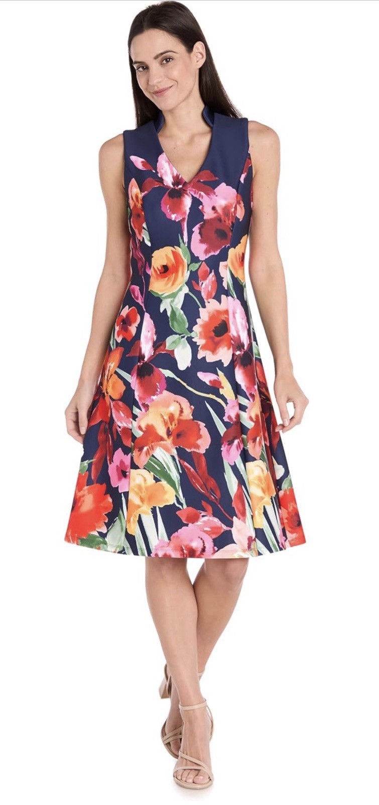 R & M Richards Floral Fit & Flare W/ Collar dress Spring & Summer Size 10P
