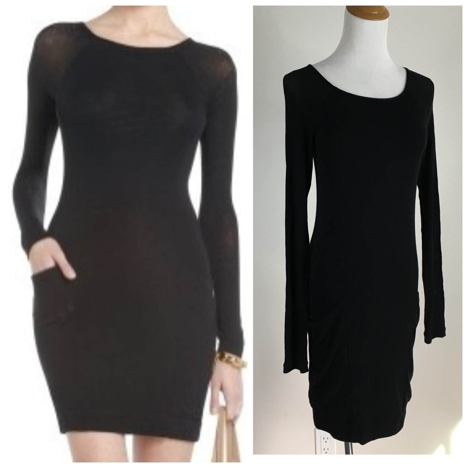 BCBGMAXAZRIA Black CRISTA Long Sleeve Sheer Insert Knit Fitted Dress sz Small