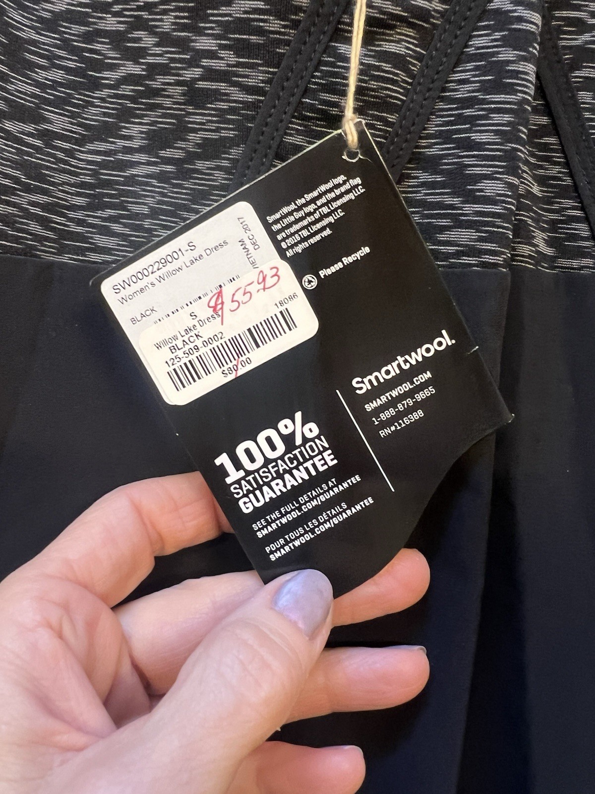 Smartwool Merino Wool Willow Lake Cross-back Dress Space Dye Black Small NWT
