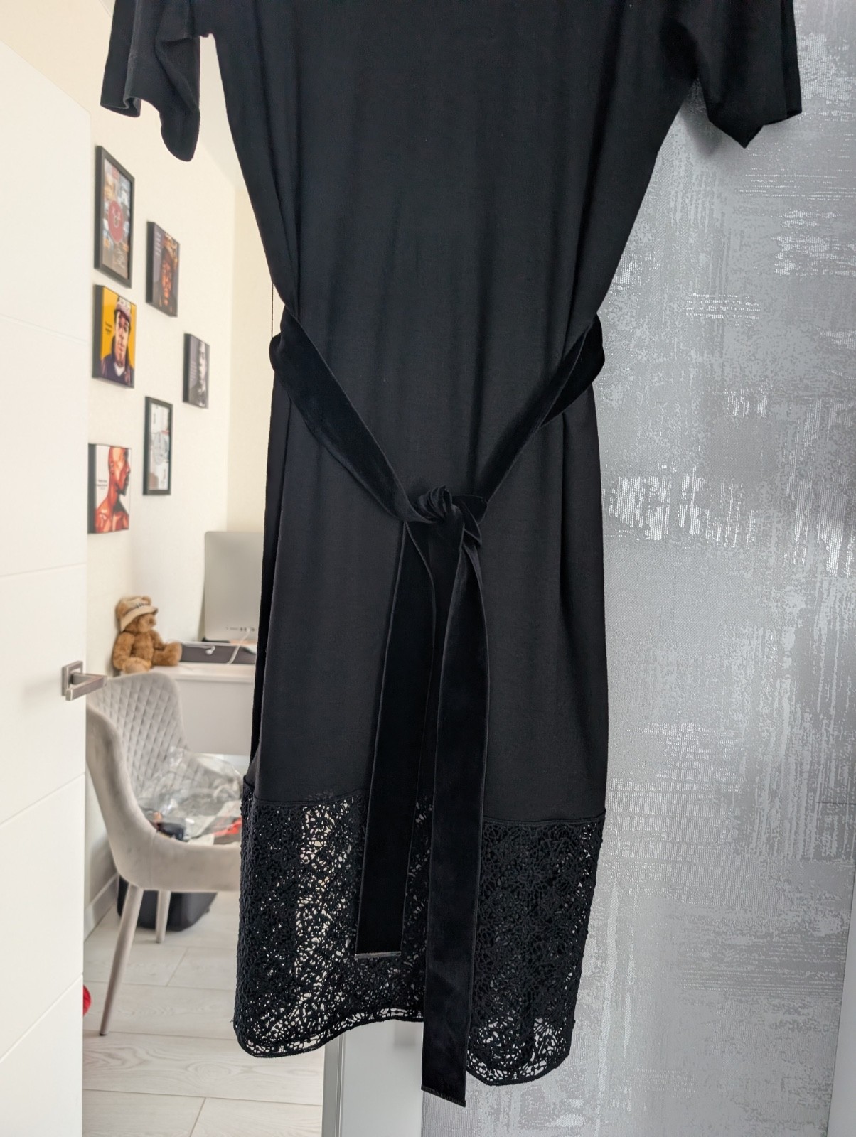 Louis Vuitton Monogram Lace Stretch Belted Shirt Dress Tunic Black Viscose S 36