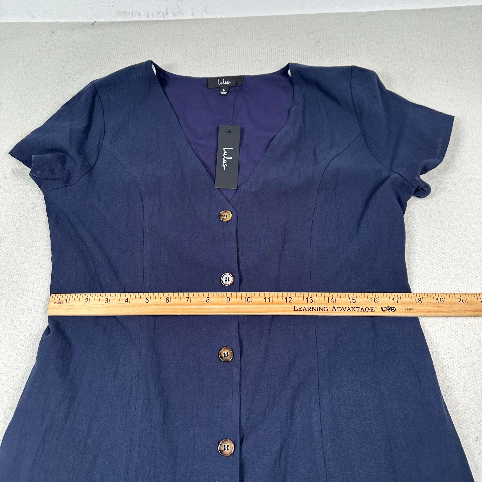 NWT Lulus Everyday Sweetness Mini Dress Large Button Front Pockets Navy Blue