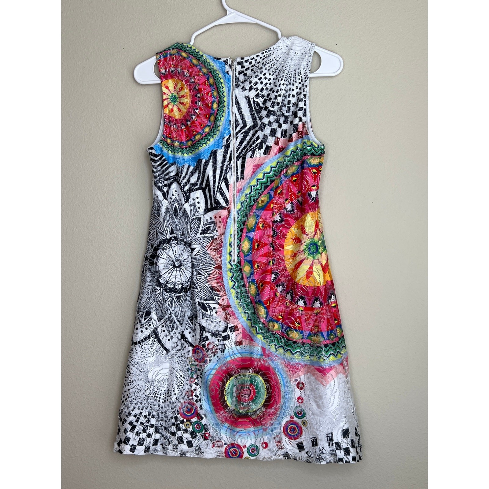 Fleur de Lis Collection Mandala Print Floral Lace Overlay Shift Dress Small Art
