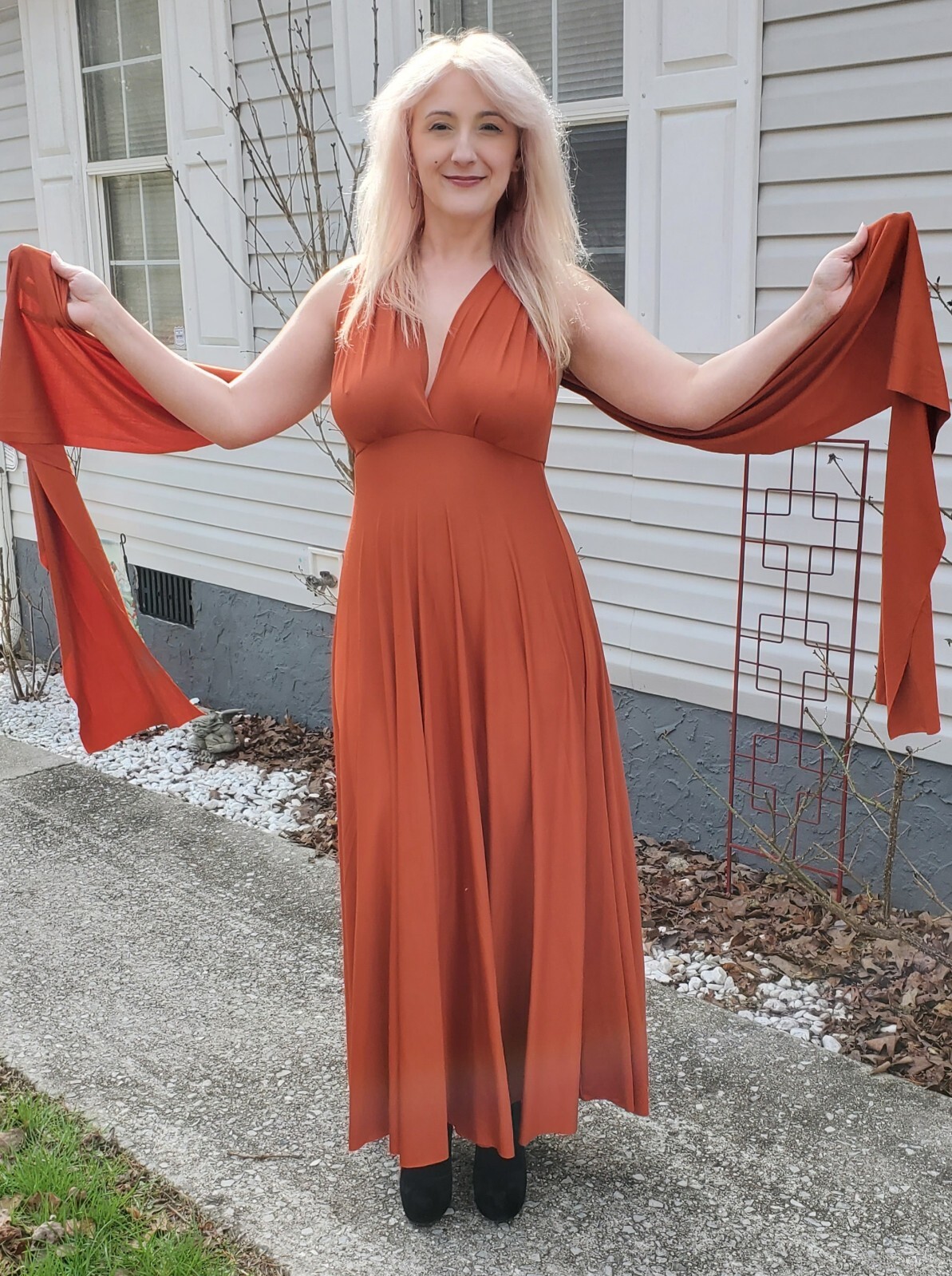 Vintage Slinky Maxi Halter Tie Can Be Multi Way Size Medium burnt orange