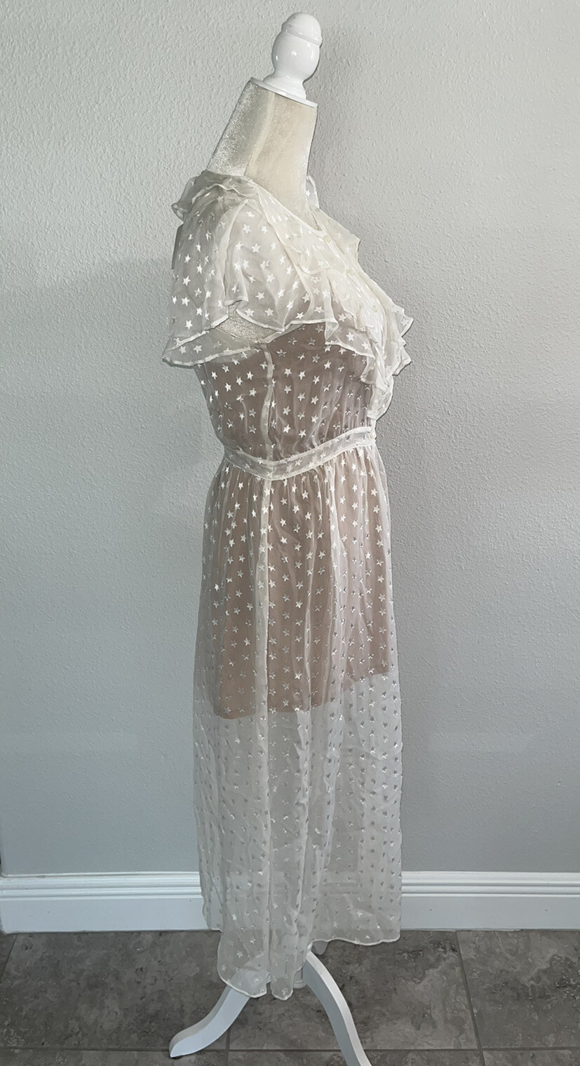 FOR LOVE AND LEMONS Firecracker Button Ruffle Midi Dress Cream Sheer Star S New
