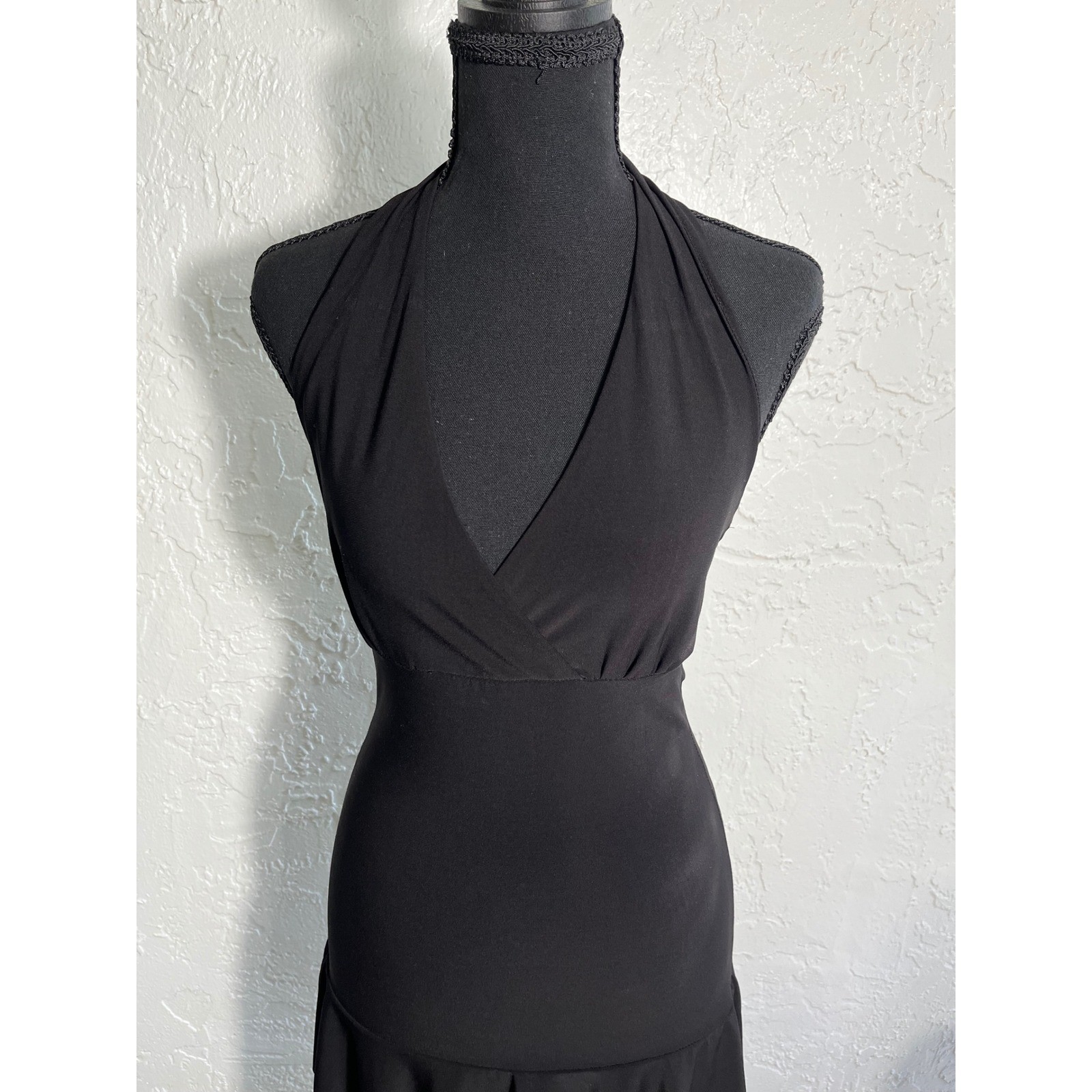 Lipstick Y2K Black Halter Dress Flounce Hem Bodycon Mini Dress M Made USA