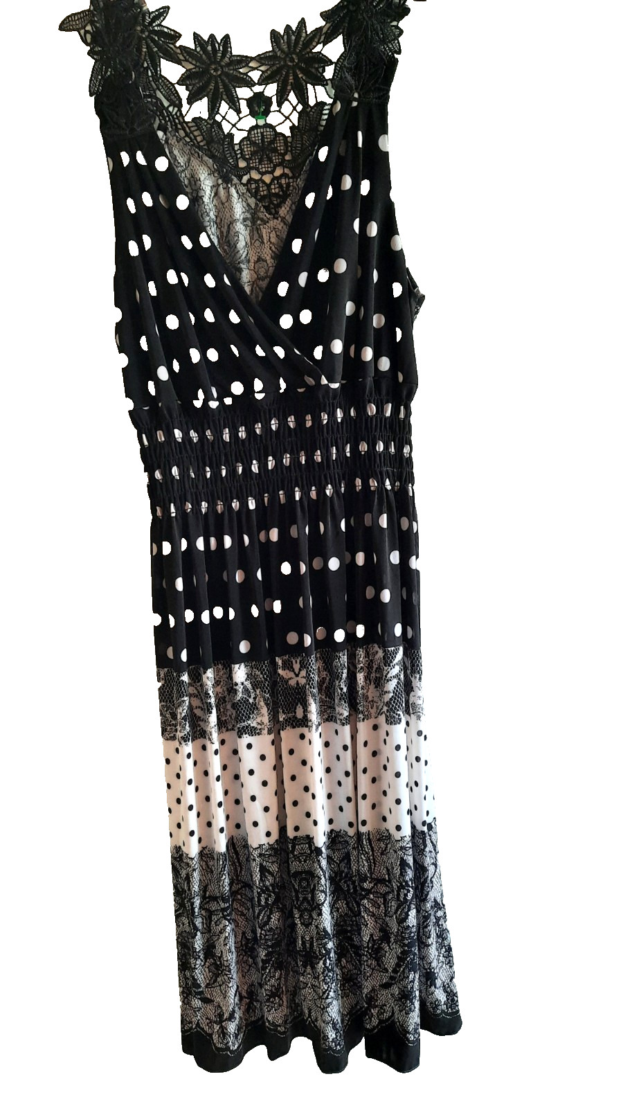 UNBRANDED Slvls Dress – L – V-Neck w/Surplice, Smocked Waist, Lace Back Neck
