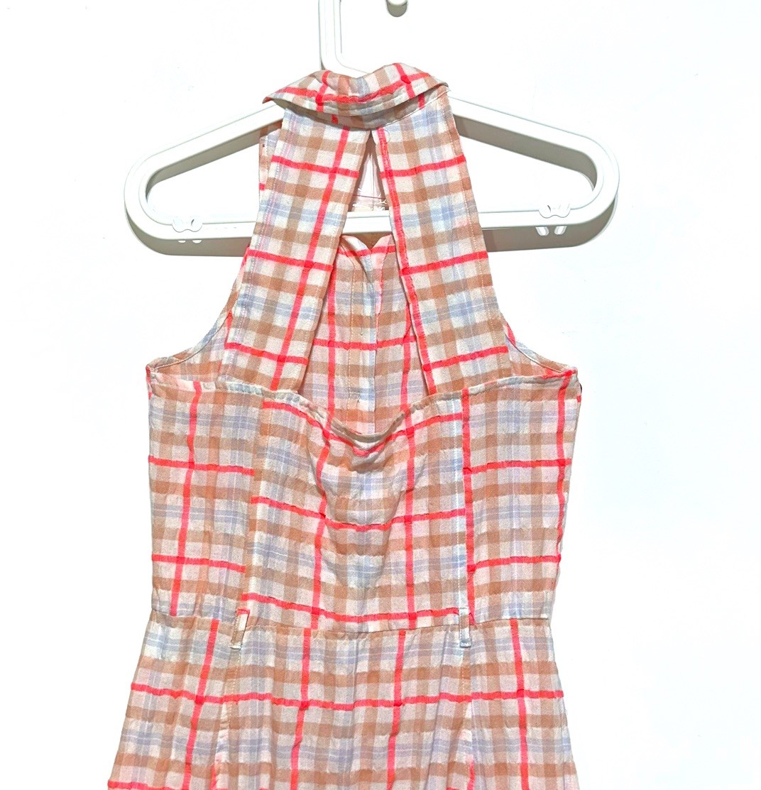 Ella Moss Christina Gingham Cut Out Back Button Front Midi Dress Size S (FLAWED)