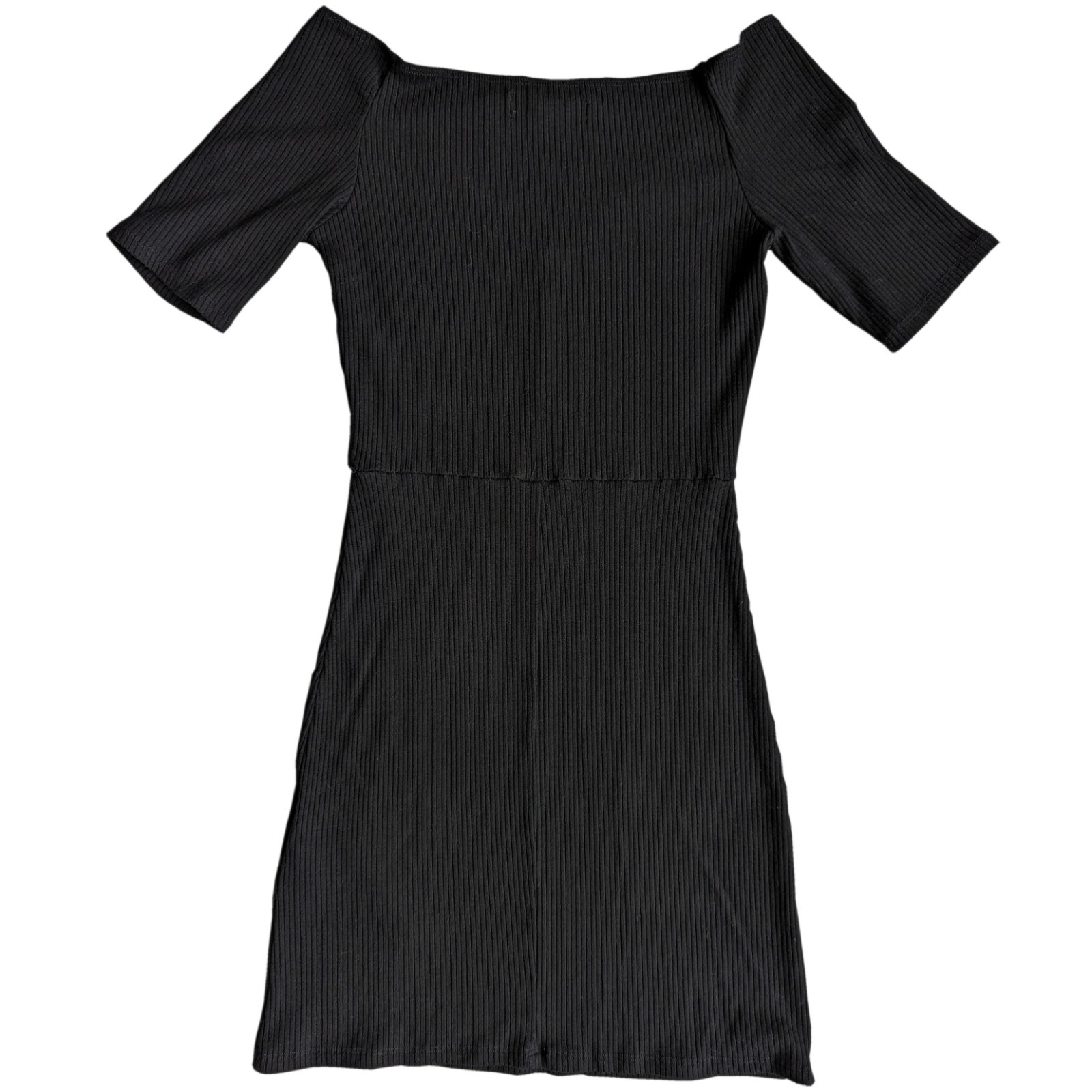 Reformation Cuba Ribbed Bodycon Mini Dress Black V Neck Short Sleeve | S