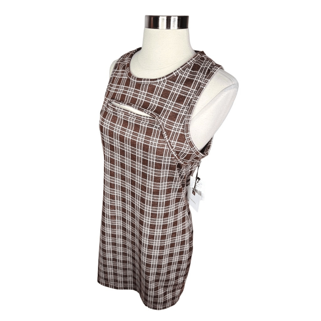 Originality. Plaid Mini Shift Dress Size Large Y2K Short Brown Clueless 90s