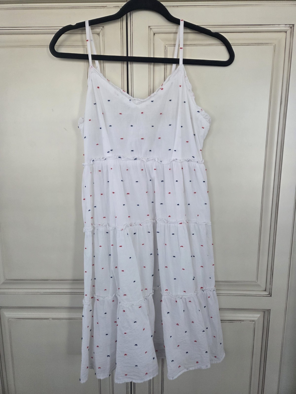 Sim & Sam Tiered Sundress Women’s Med Lg Ruffles Nautical Patriotic