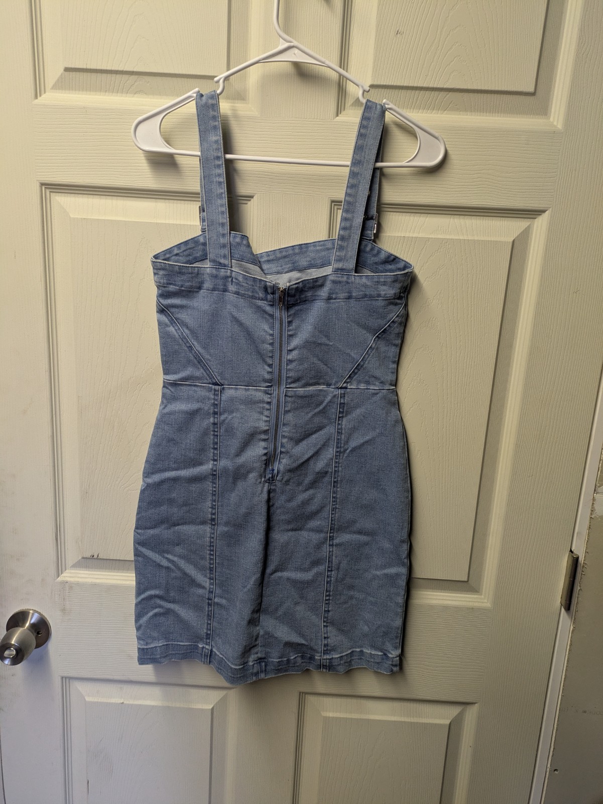 Forever21 Silver Buckle Strap Denim Zipper Mini Dress Size Medium