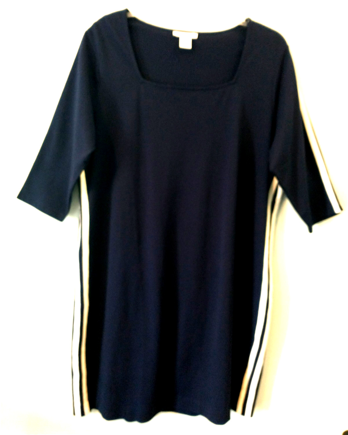Joan Vass Women’s Dress Cotton Spandex Square Neck White Trim Knee Length – 2X