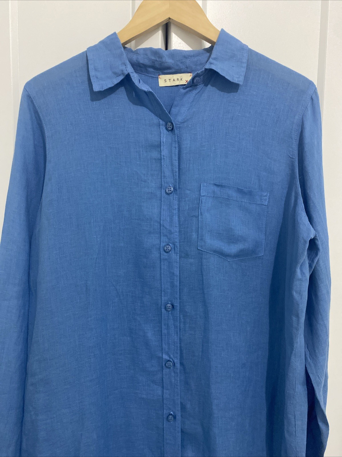 Stark X Linen Light Blue Dress Cover Up Button Down Size Medium Retail $236