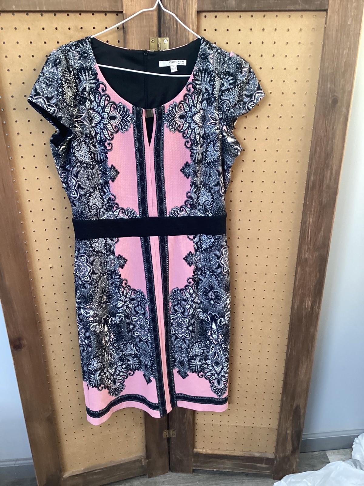 Womens Studio One New York Shortsleeve Black/Pink Multi-color Print Dress Size M
