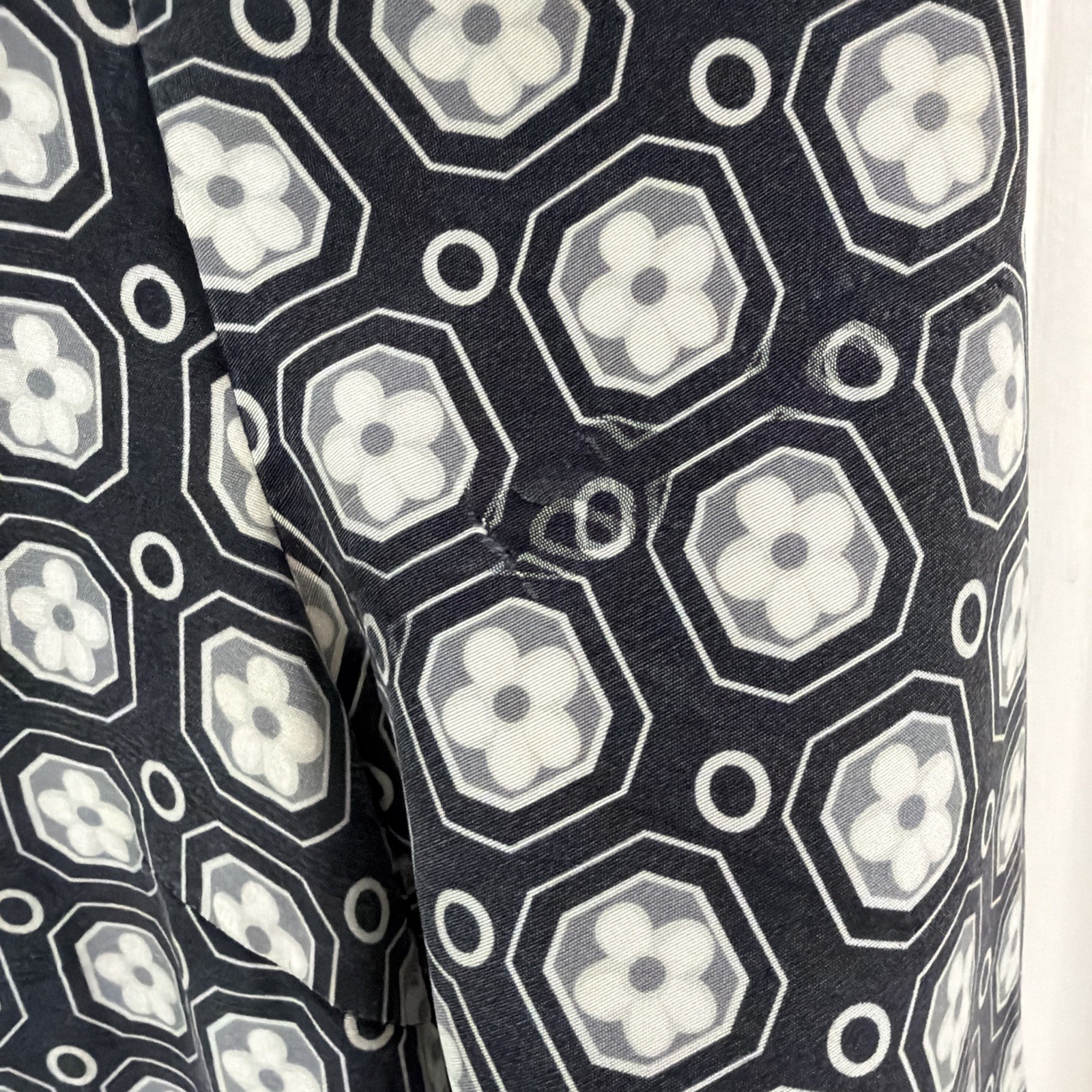 Tory Burch 100% Silk Gray White Geometric Tunic Dress Split Neck Women Shift 4