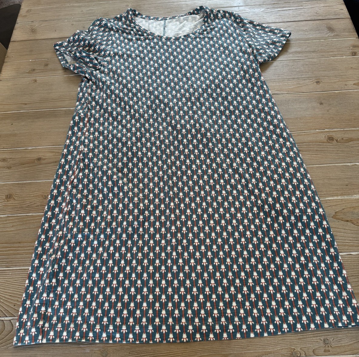 Duluth Trading Co Boho Ikat Paw Shirt Dress Soft Lyocell Cotton Stretch Teal XL
