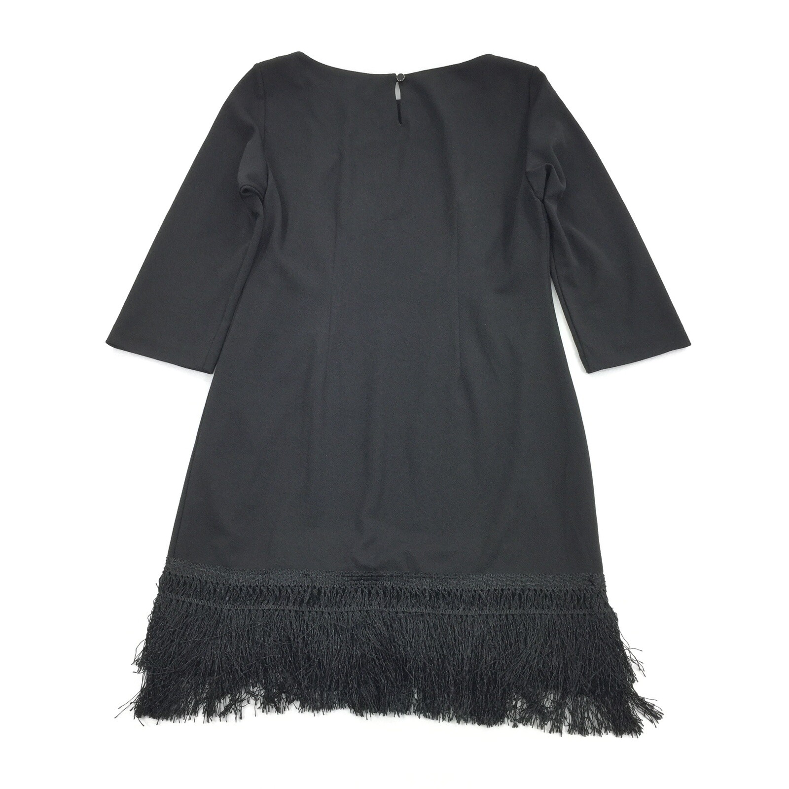 NWT Britt Ryan 3/4 Sleeve Fringe Botton Cocktail Dress Small Solid Black LBD S