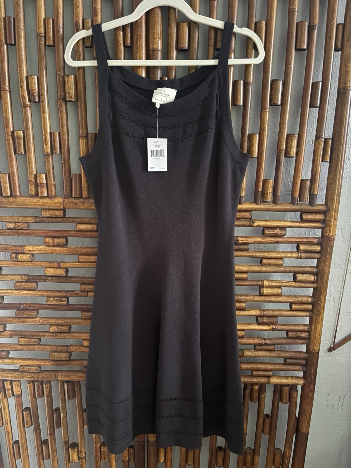 NWT SZ L KATE SPADE OPEN CABLE SWEATER BLACK TANK DRESS