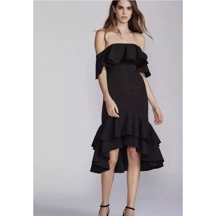 NWT $249 Free People X Fame And Partners Sasha Dress Black Off Shoulder Size 8