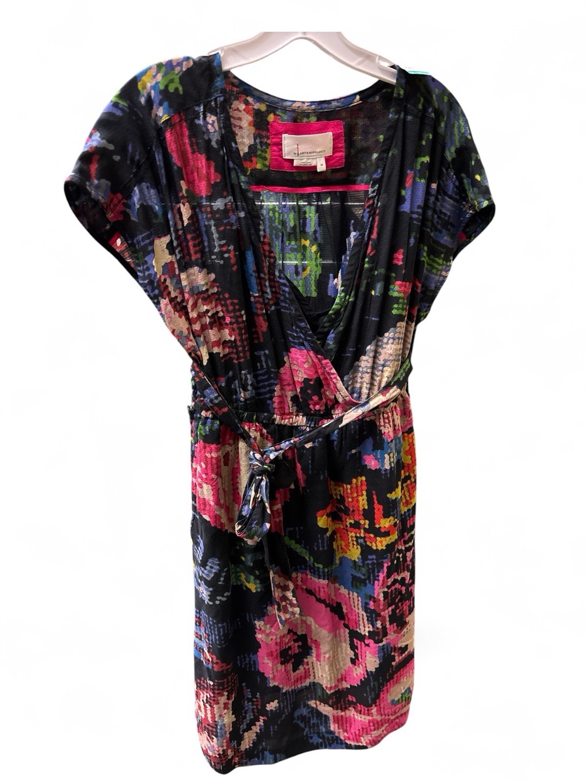 Anthropologie Needle Point Dress With Floral Print And Belt