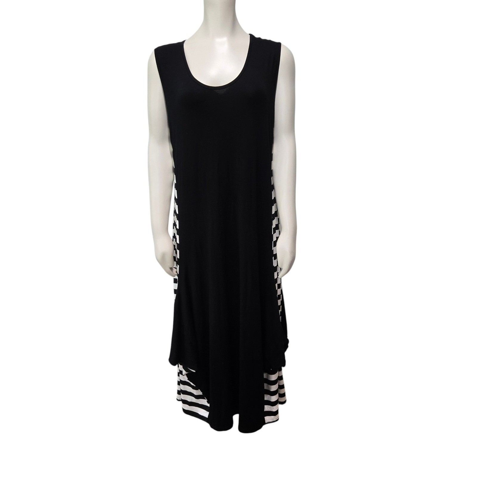 LUUKAA Womens Black White Striped Mixed Media Sleeveless Midi Dress Size M/L