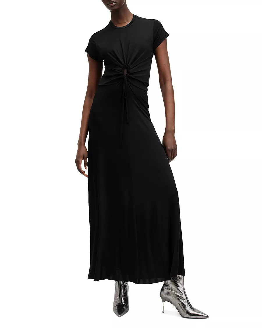 AllSaints Xylia Ruched Cutout Maxi Dress Black Women’s US 4 EU 36