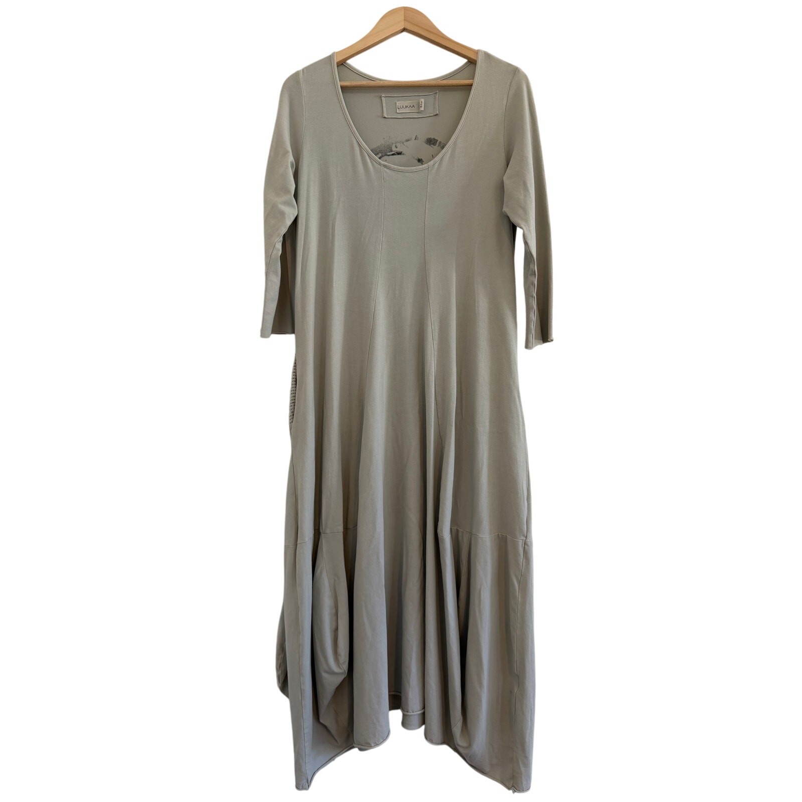 Luukaa Cotton Maxi Dress Womens Sz 10 Casual Minimalist Lagenlook Boho Cream