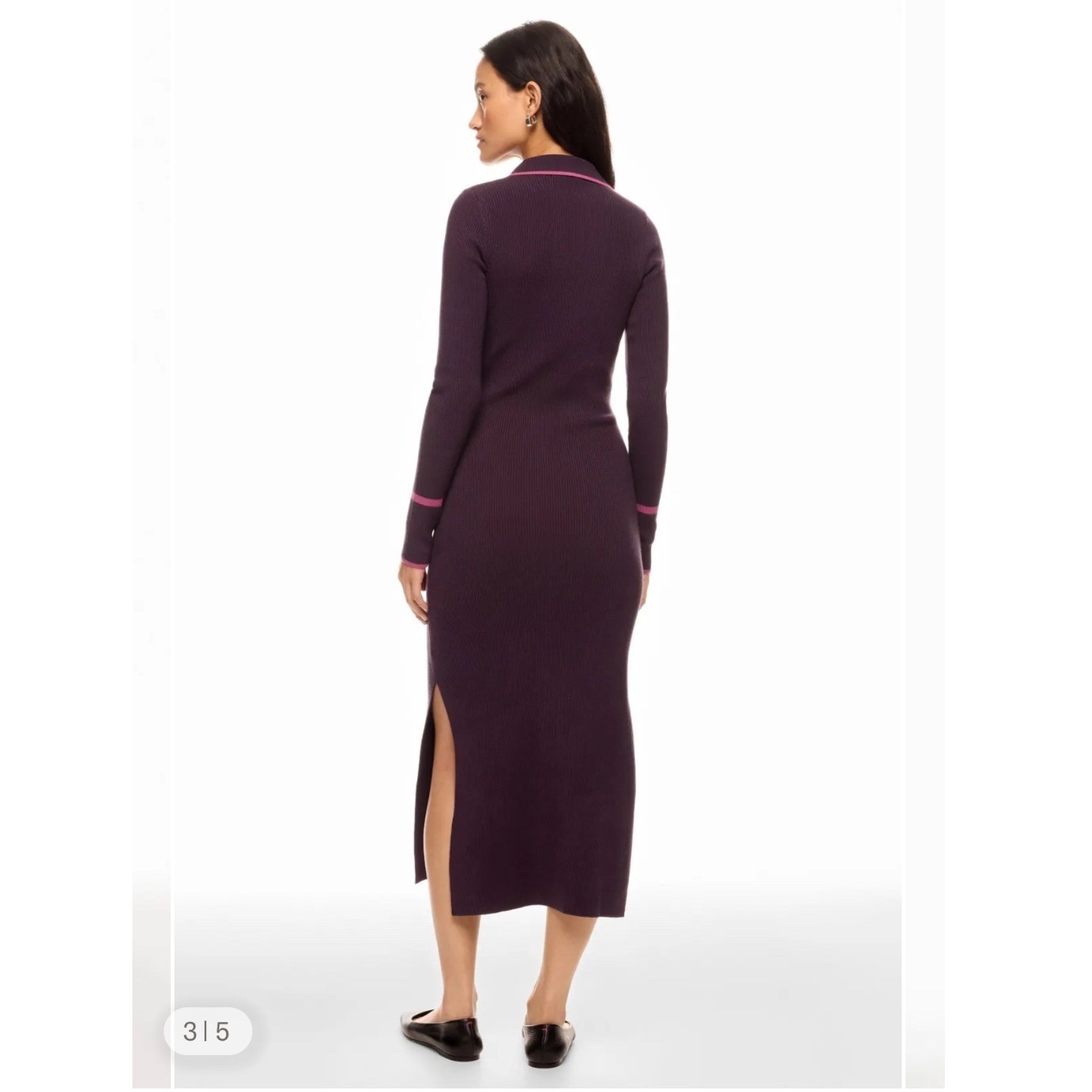 Marine Layer Ribbed Knit Polo Midi Dress Women’s Small Purple Bamboo Trim Slit