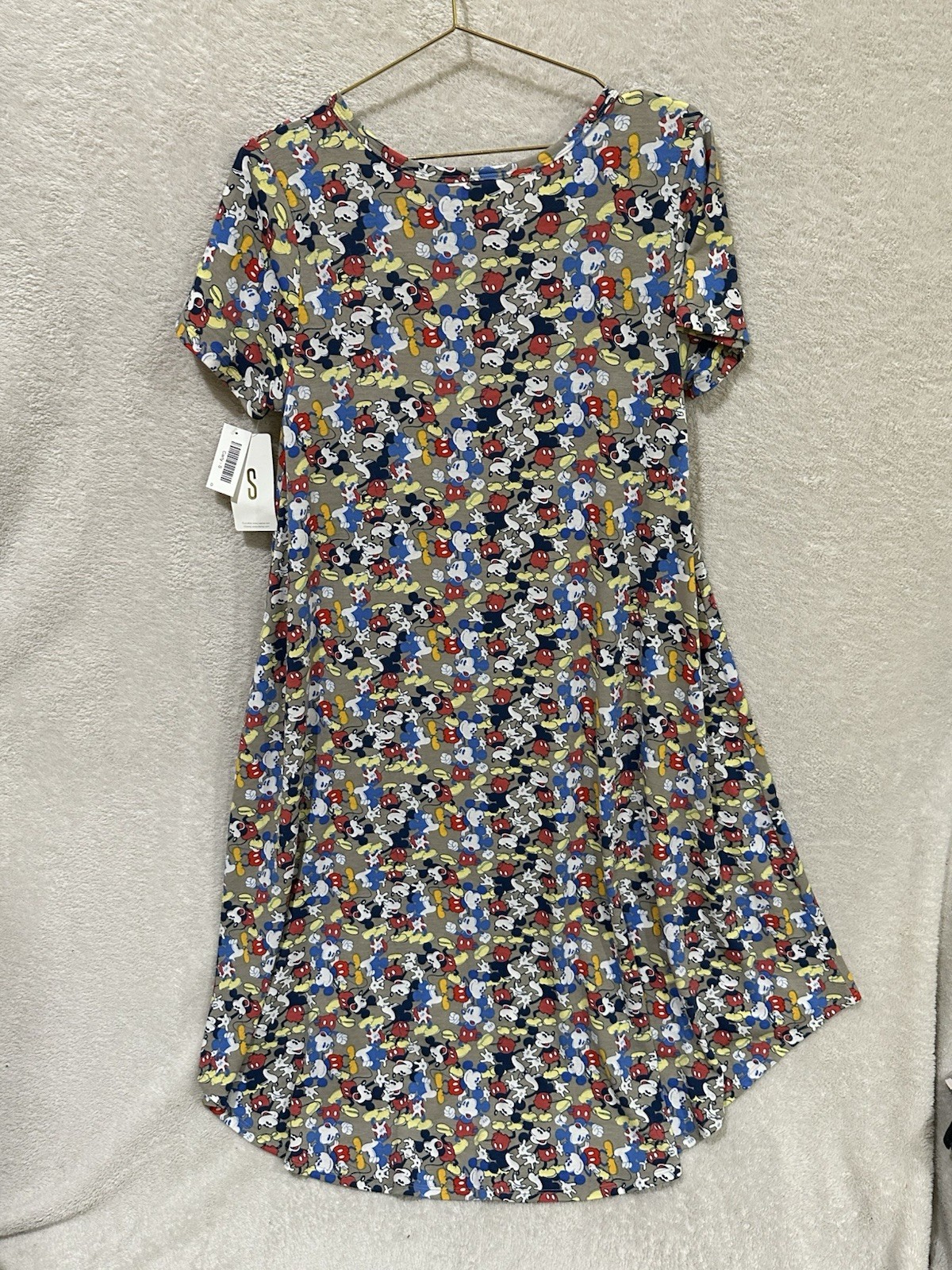 NWT Lularoe Disney Carly Dress Mickey Mouse Gray Small Hi-Low Pocket