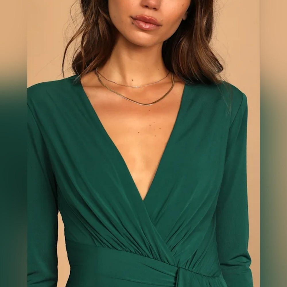 NWT $59 Lulus Marlay Emerald Green Ruched Long Sleeve Bodycon Dress Womens XS
