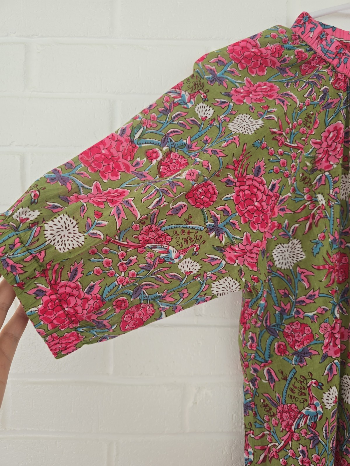 Lola Australia Pacific midi dress pink/green floral button-down XS Cotton