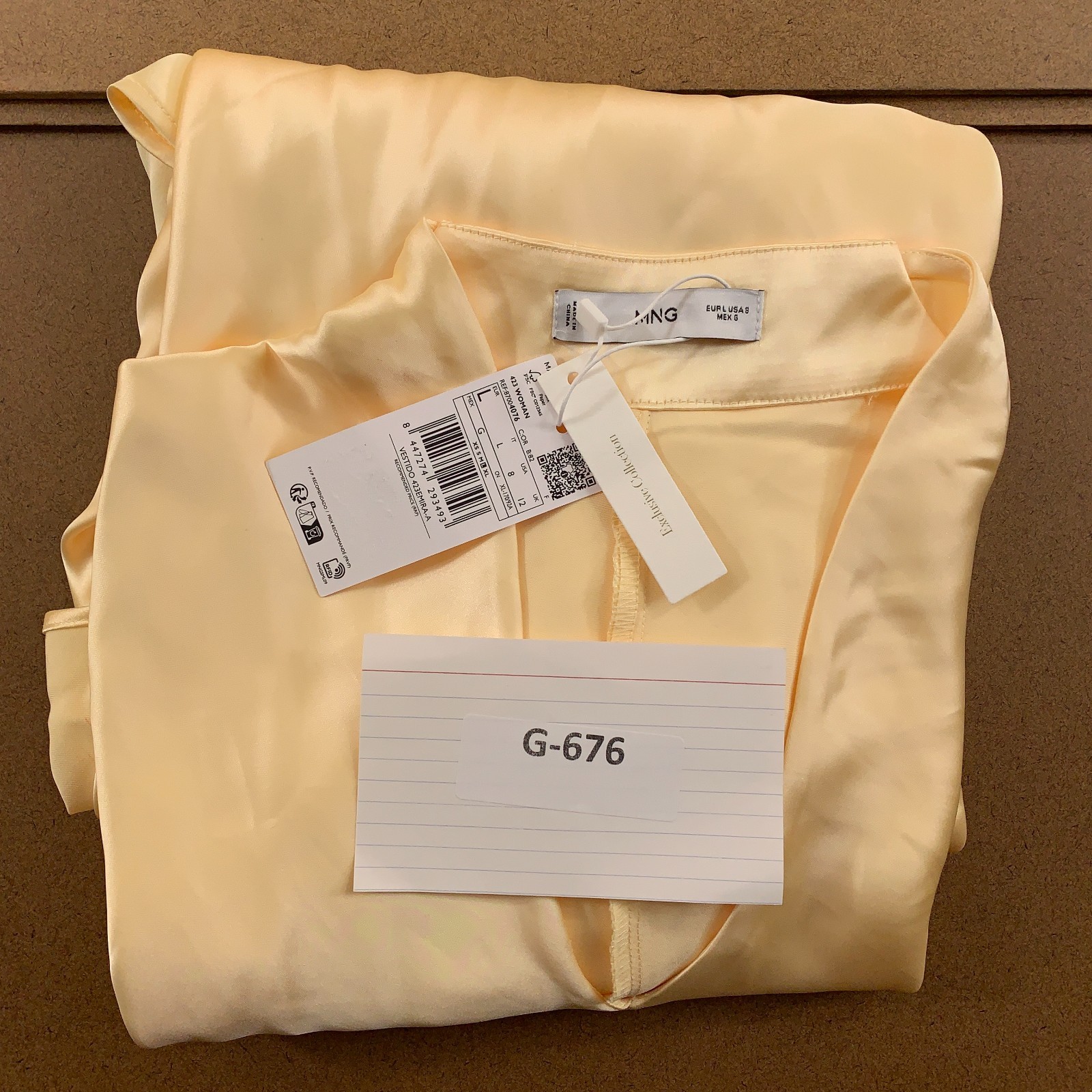 Mango Womens US 8 Pale Yellow Satin V-Neck Flared Sleeves Lined A-Line Dress NWT