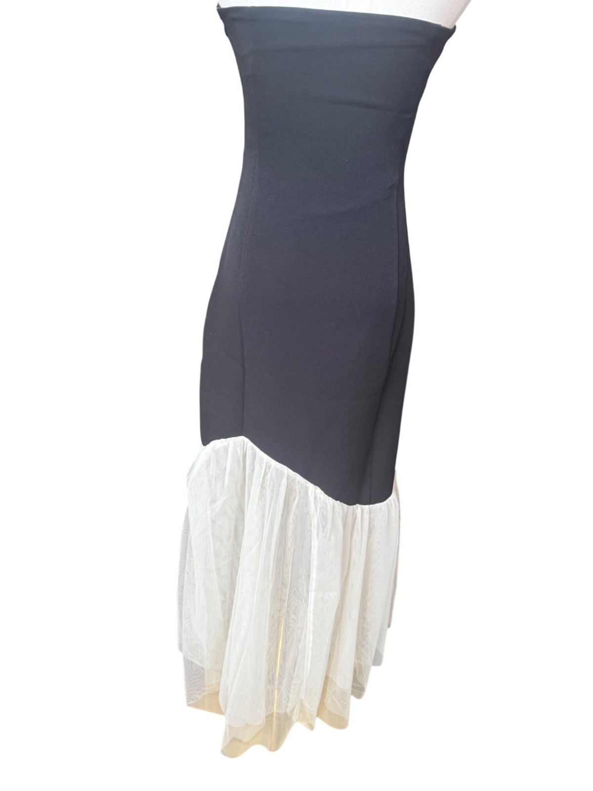 Commense Mixed Media Halter Midi Dress XS NWT Asymmetrical Sheer Dark Coquette