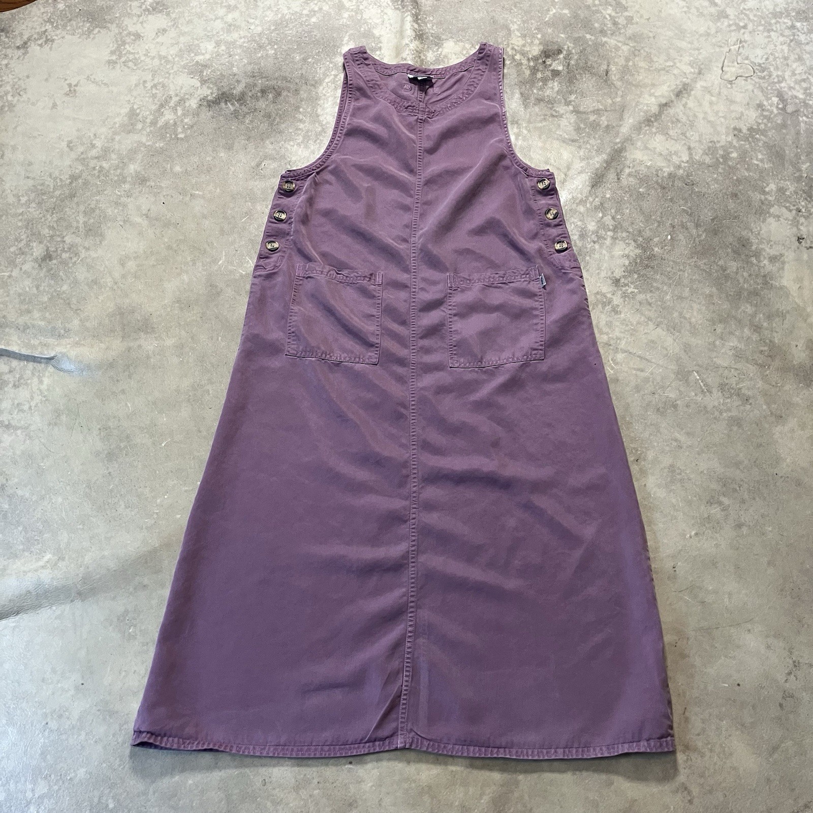 Amy K Su AKS Dress S Purple Pinafore Maxi Jumper Buttons Pockets 90s Lagenlook